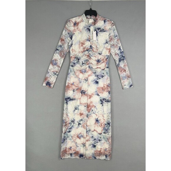 Anthropologie Dress Womens Medium Lace Floral Mock Neck Fitted Long Sleeve Midi - Picture 2 of 16